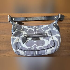 Coach Gray Denim Black Patent Leather Trim Shoulder Bag